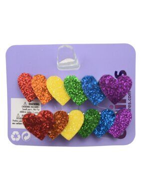 Claires Barrettes Hair Clips Rainbow Colored Glitter Hearts Set of 2